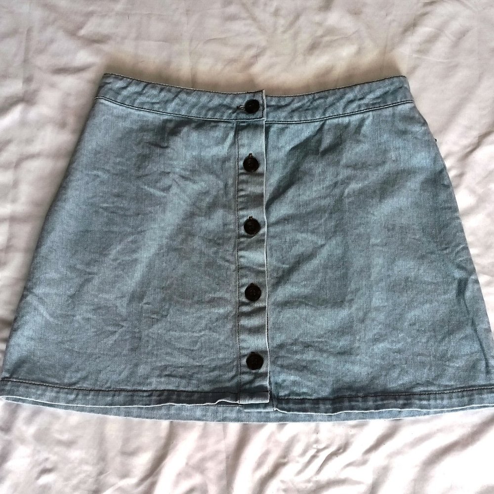 Forever21 Light Blue Denim Button-up Skirt